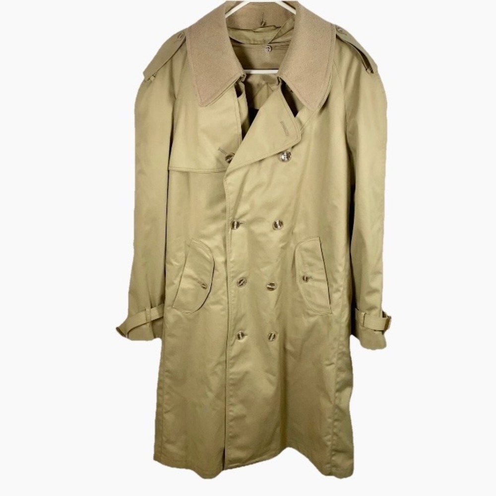 Vintage Tan Camel Trench Coat Classic Men 40 Classic Heavy Wool‎ Liner Removable